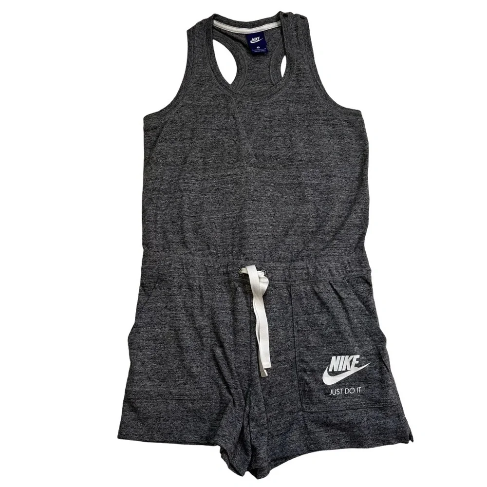 Nike Gym Romper Size Small Heathered Gray Racerback Tie at Waist Pockets Vintage - Picture 3 of 10